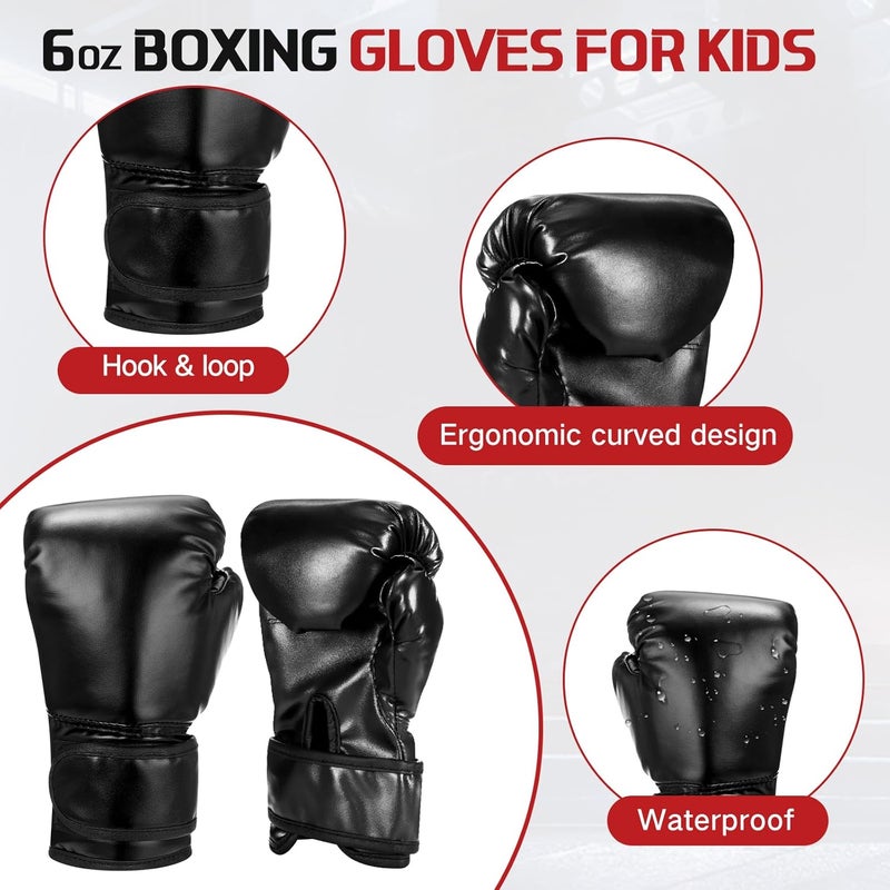 Arrowbash Boxing Gloves and Punching Mitts Set for Kids 6oz Black Gloves Curved Punch Mitts Pad Sparring Training Equipment for Martial Arts Muay Kickboxing Taekwondo Karate BJJ - Image 2
